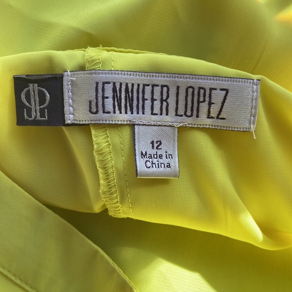 Women’s Dress Jennifer Lopez Yellow Black Size 12 Button Back Elastic Waist - Picture 7 of 8